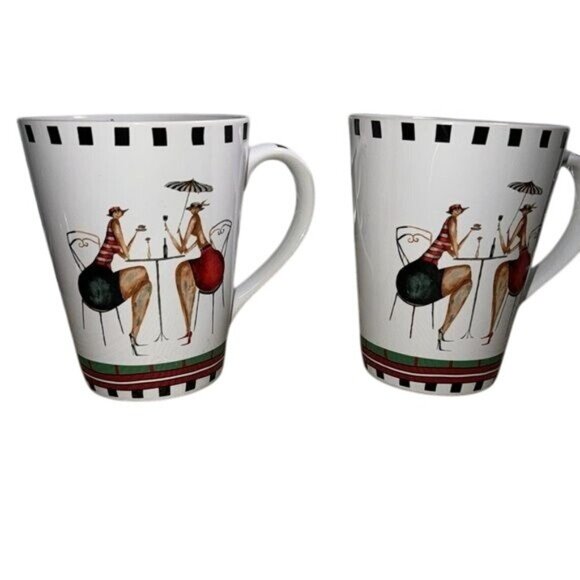 Set Of 3 Mes Amies Ceramic Mugs With Chic Cafè Design Black & White - Picture 2 of 14